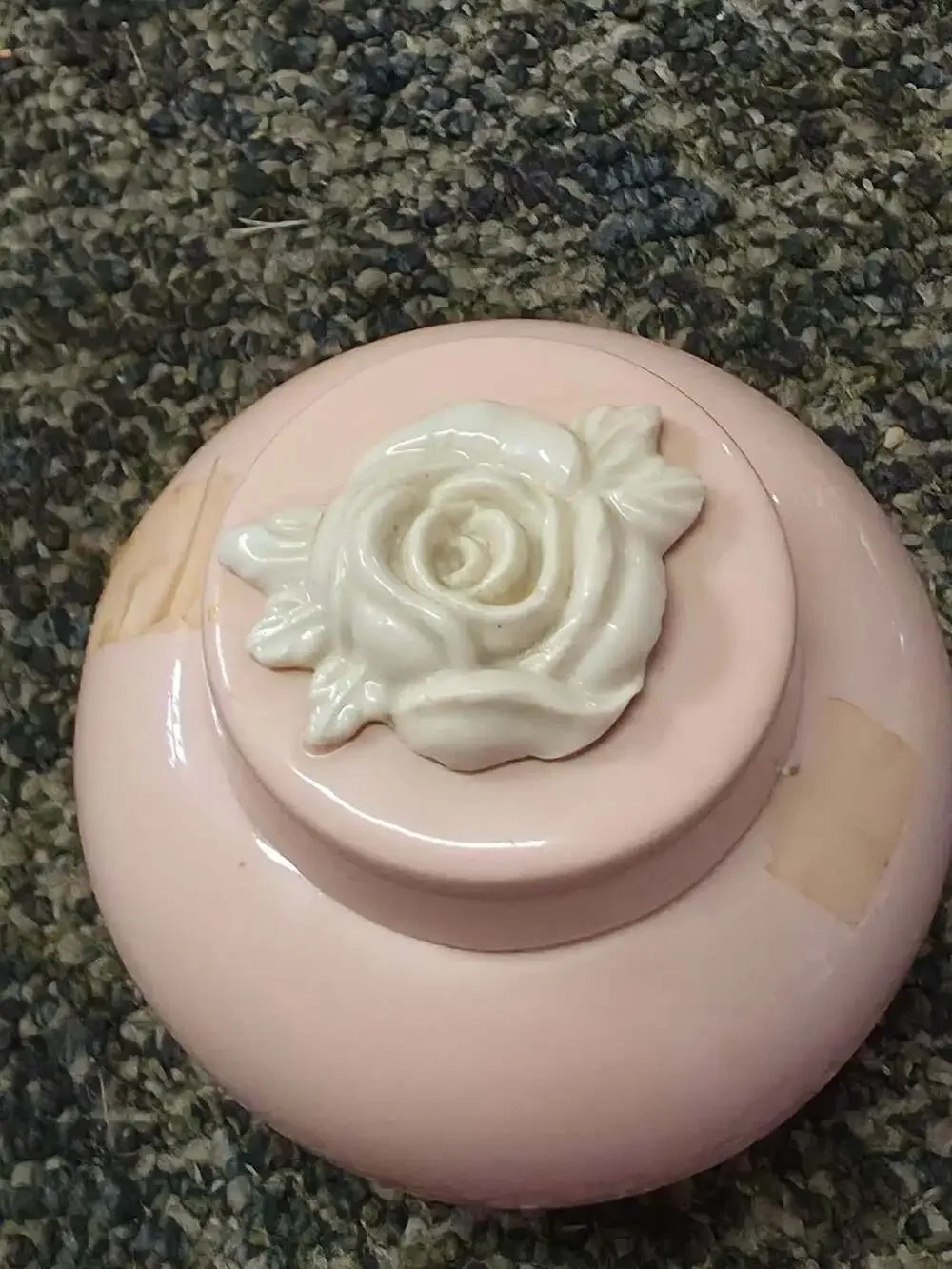Vintage Pink Ceramic Ginger Jar With White Rose Lid